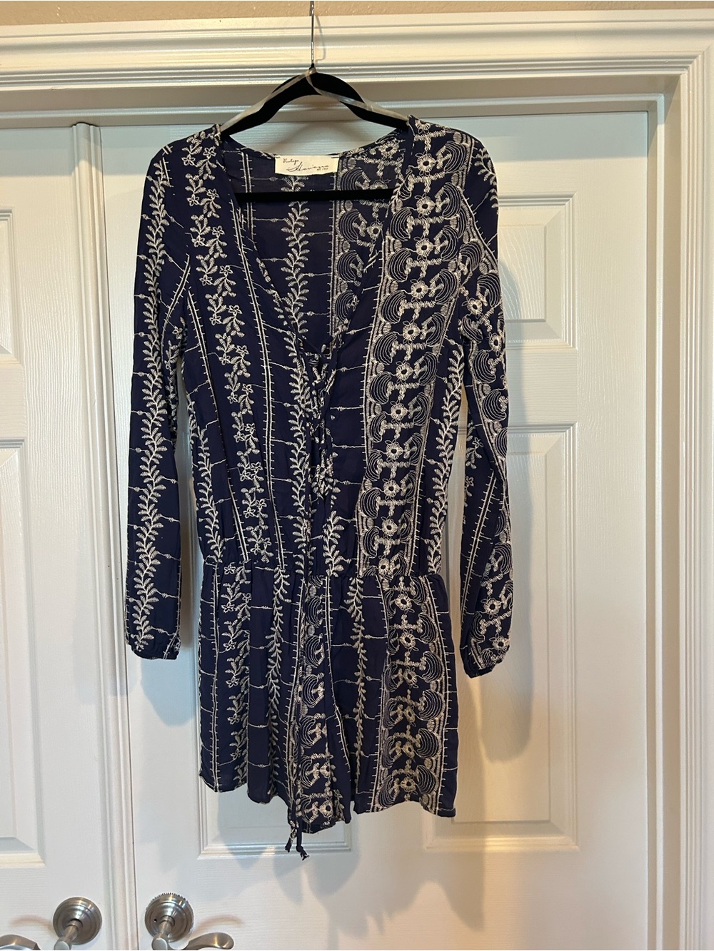 Vintage Havana Navy Blue Embroidered Romper, like new